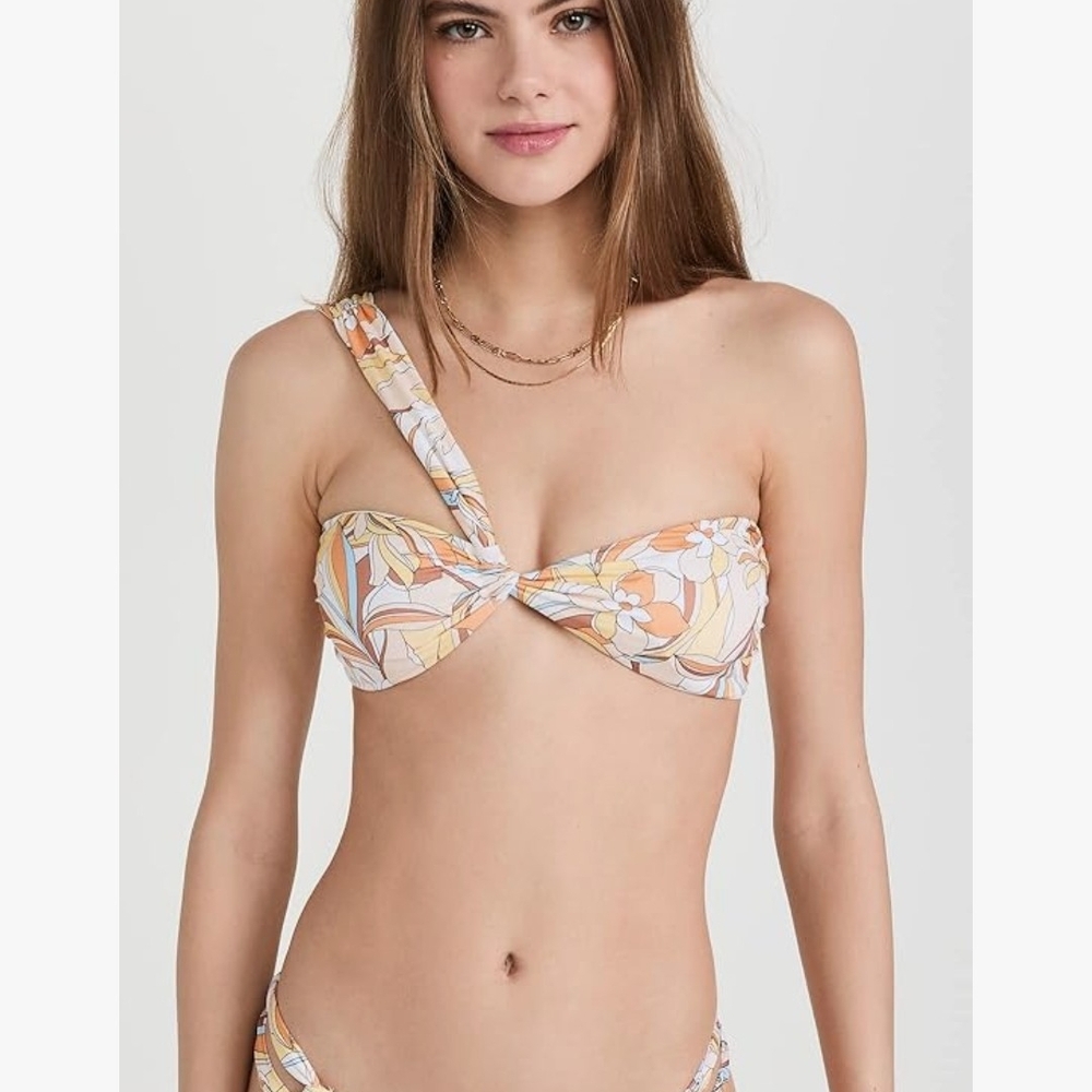 Orange and Yellow One-Shoulder Bikini Top